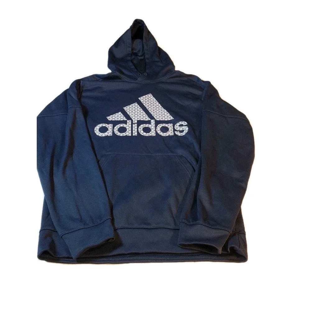 Adidas Logo Pullover Men's Hoodie, Size M Navy Blue Athletic